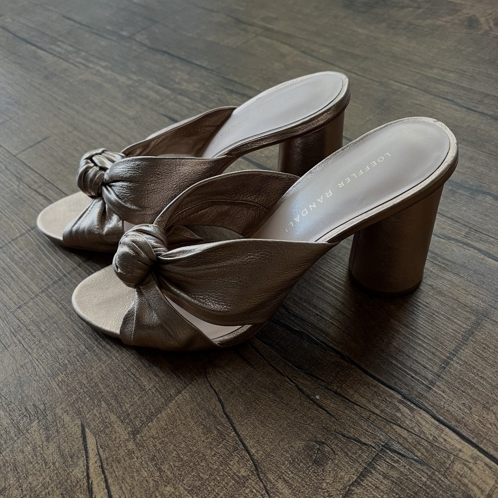 LOEFFLER RANDALL Coco Knotted Metallic Leather Heels (Size 7.5)
